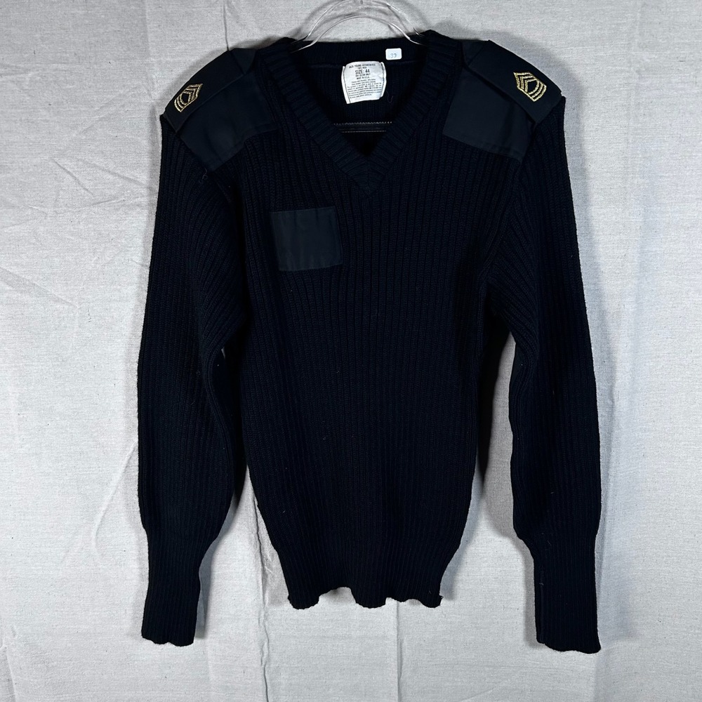 Jack Young Associates Mens Wool Commando Sweater Black V-Neck Military Size 44‎